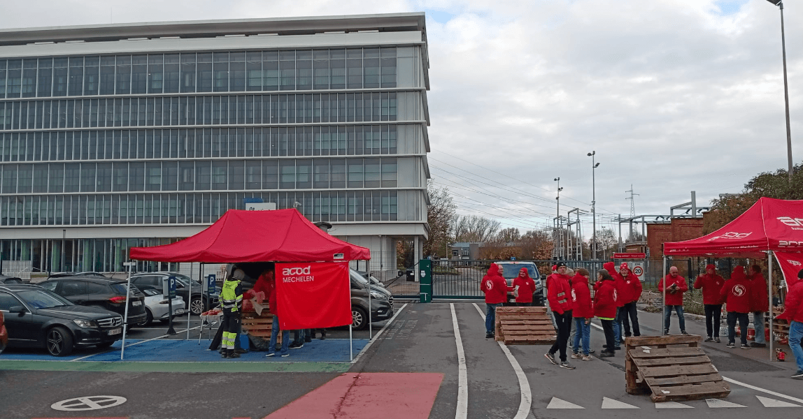 Personeel energiesector staat piket: actie aan gebouwen van Fluvius in Mechelen
