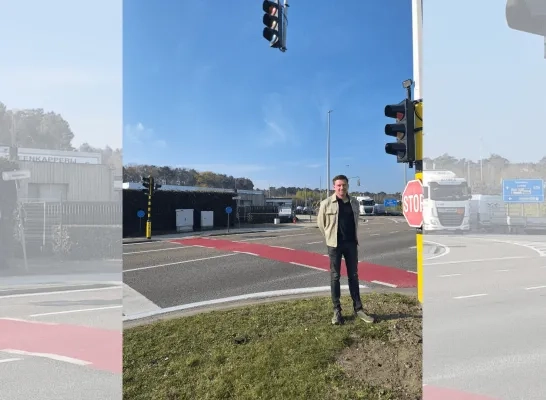 Schepen van mobiliteit Stein Voet bij het kruispunt kruispunt Nieuwe Baan - Hezemeer Schepen van mobiliteit Stein Voet bij het kruispunt kruispunt Nieuwe Baan - Hezemeer
