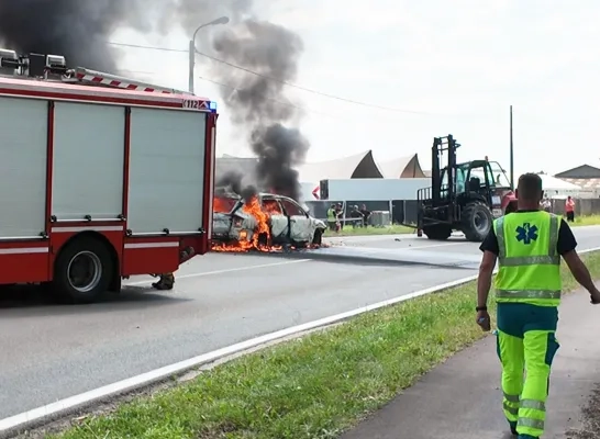 Ongeval Dessel graspop brandende auto