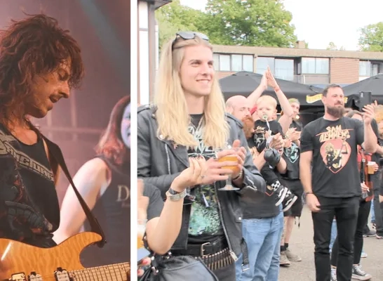 Sam (links) tijdens een optreden / foto van Samfest