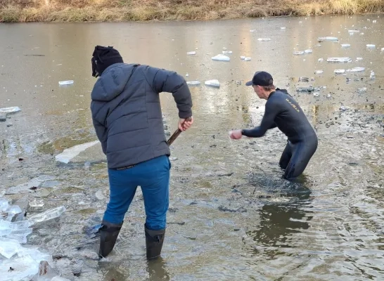 Nieuwjaarsduik in Baalse Hei Turnhout: vrijwilligers maken water ijsvrij