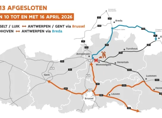 Kaart E313 afgesloten in paasvakantie