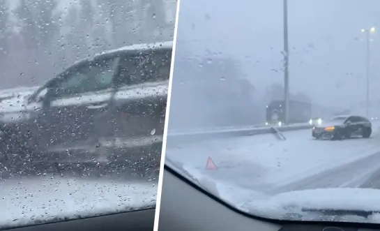 Auto slipt en rijdt in vangrail